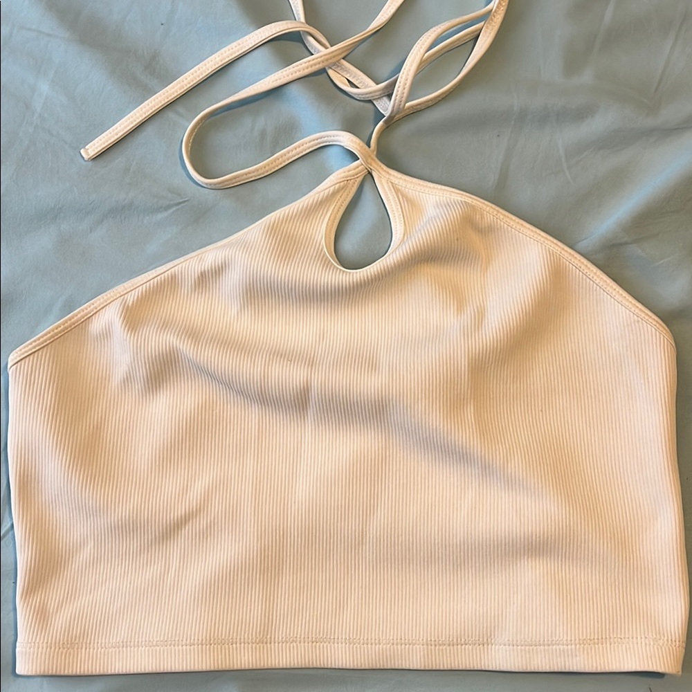 White Halter Neck Keyhole Top